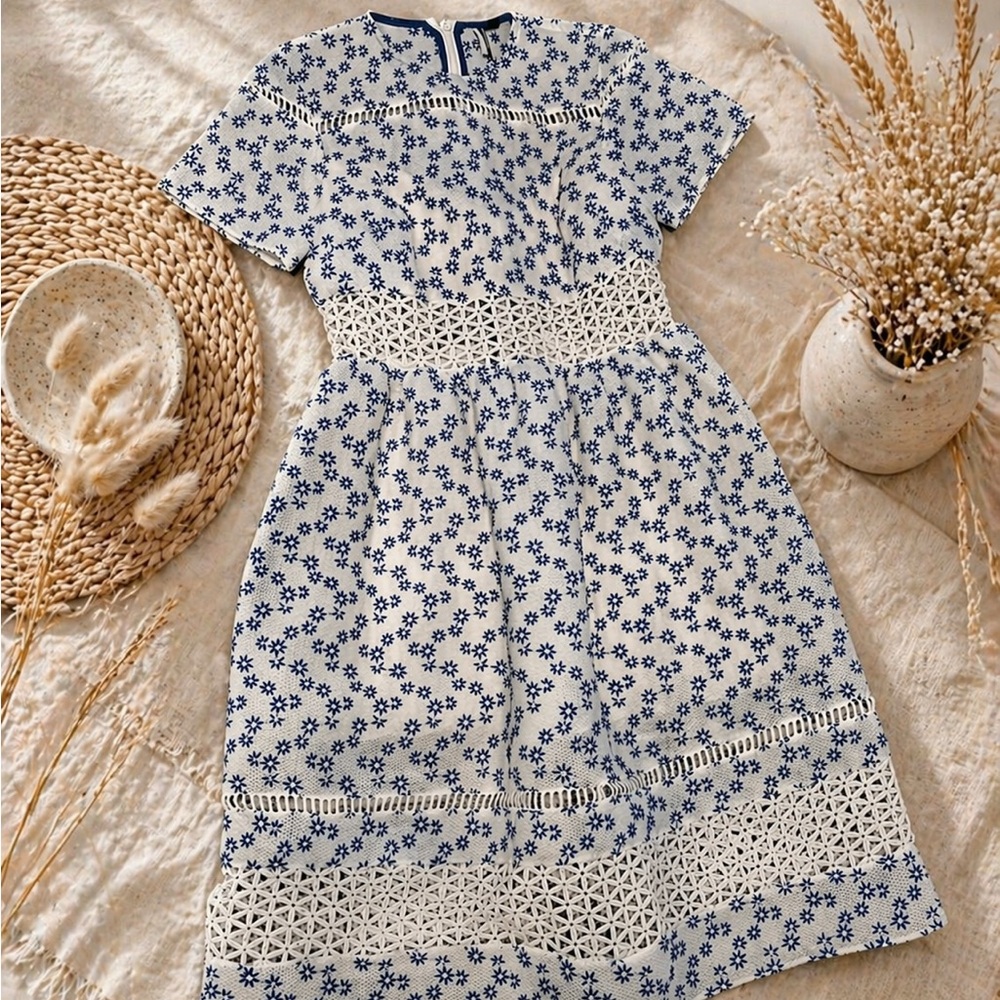 Topshop White Dress with Navy Floral Print